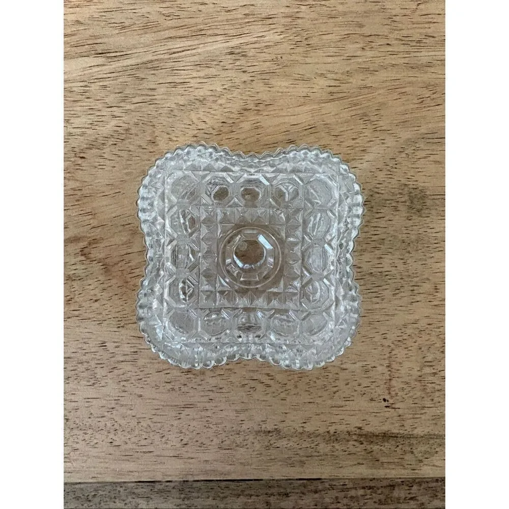 Vintage Borgonovo Pressed Glass Square Button & Cane Covered Trinket Dish
